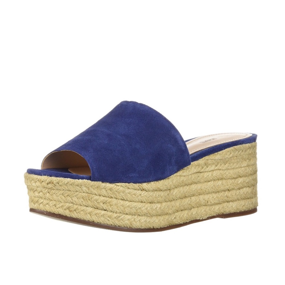 Schutz Blue Suede Espadrille Wedge Sandals